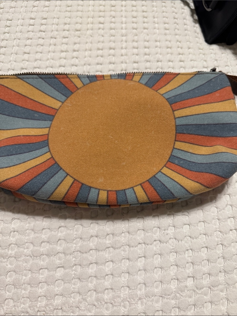 Canvas Sunburst Cosmetic Pouch in Mustard and Blue
